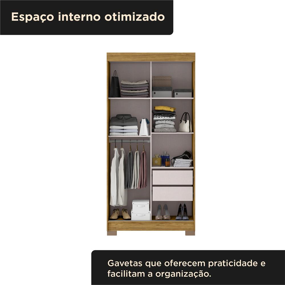 Guarda-roupa solteiro 2 portas de correr 2 gavetas Antares - marrocos / off-white  RD041 