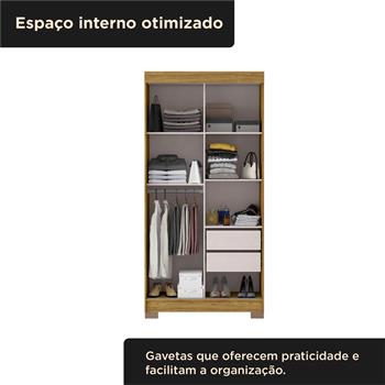 Guarda-roupa solteiro 2 portas de correr 2 gavetas Antares - marrocos / off-white  RD041 