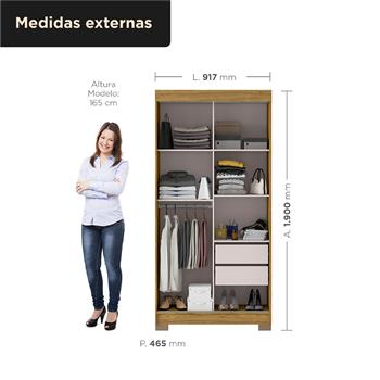 Guarda-roupa solteiro 2 portas de correr 2 gavetas Antares - marrocos / off-white  RD041 