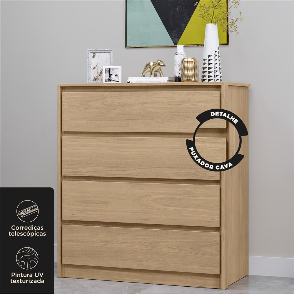 Cômoda 4 gavetas grandes Carla - castanho / castanho   CO027  