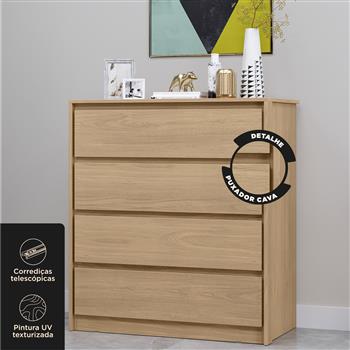 Cômoda 4 gavetas grandes Carla - castanho / castanho   CO027  