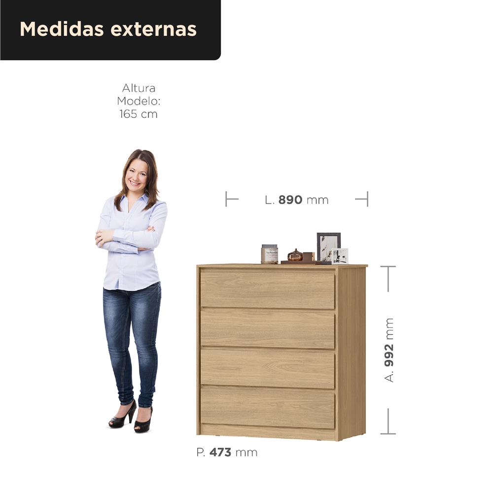 Cômoda 4 gavetas grandes Carla - castanho / castanho   CO027  