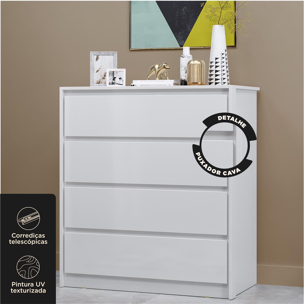 Cômoda 4 gavetas grandes Carla - branco neve / branco neve   CO027  