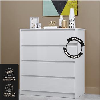 Cômoda 4 gavetas grandes Carla - branco neve / branco neve   CO027  