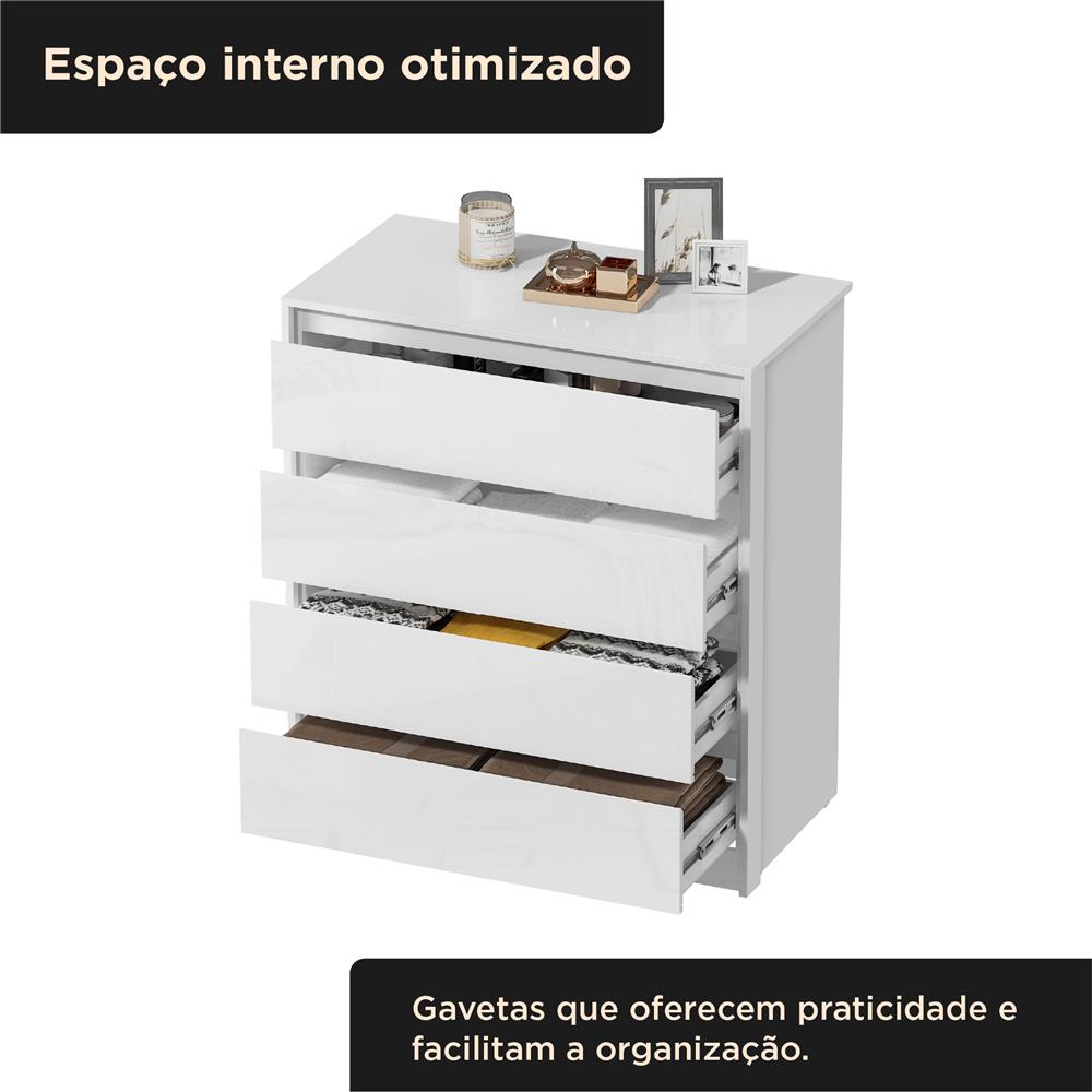 Cômoda 4 gavetas grandes Carla - branco neve / branco neve   CO027  