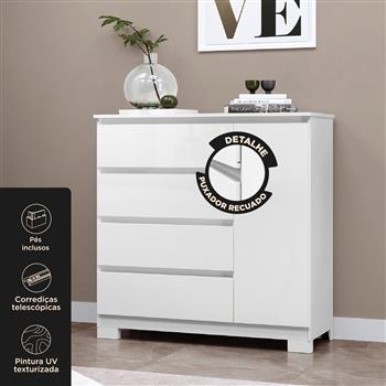 Cômoda 1 porta 4 gavetas Vega - branco neve / branco neve  CO028  