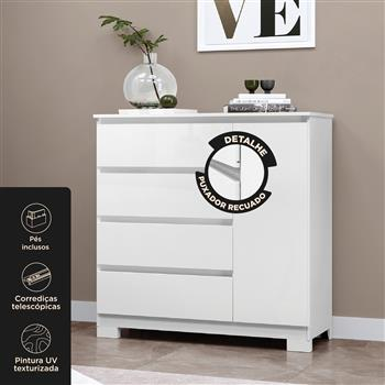Cômoda 1 porta 4 gavetas Vega - branco neve / branco neve  CO028  