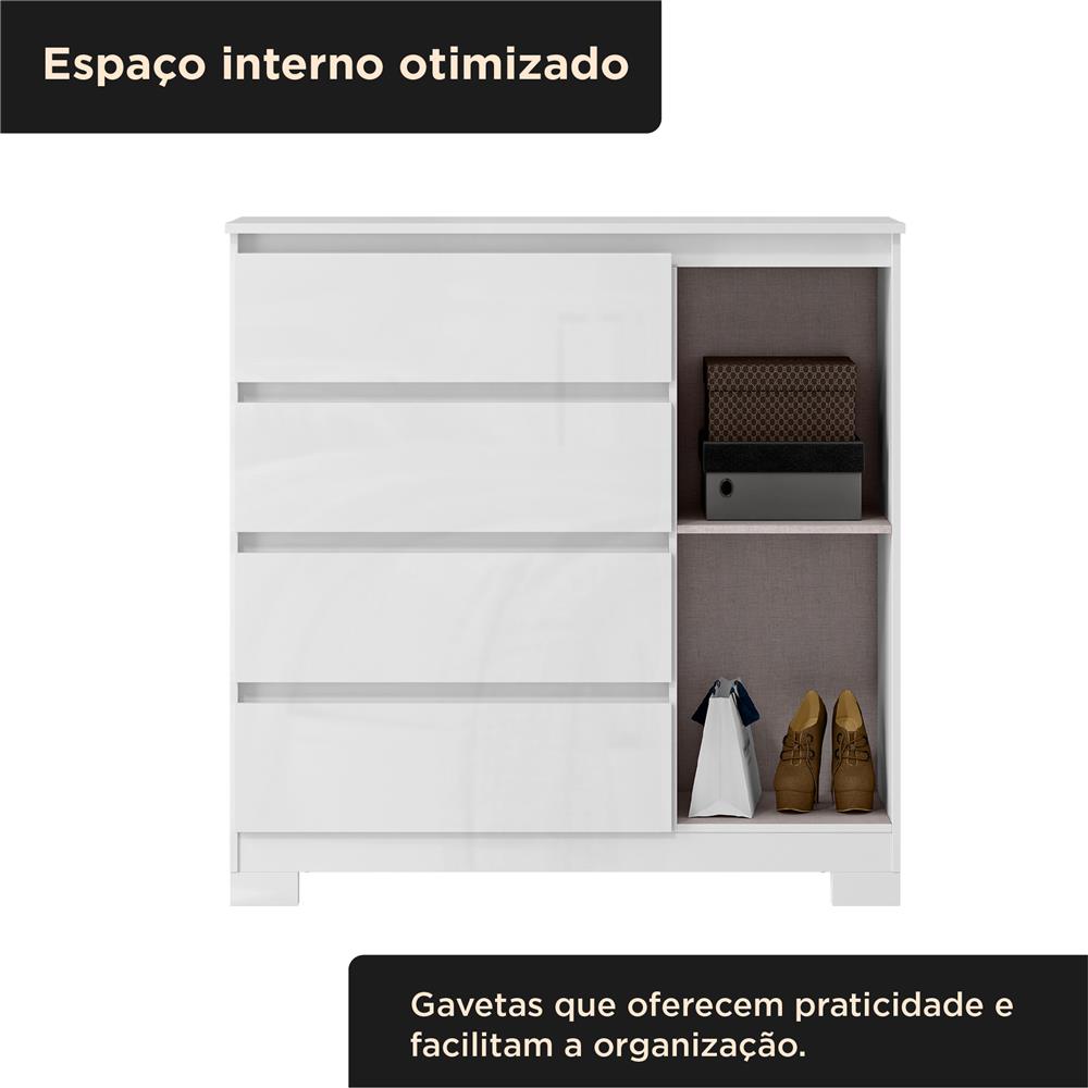 Cômoda 1 porta 4 gavetas Vega - branco neve / branco neve  CO028  