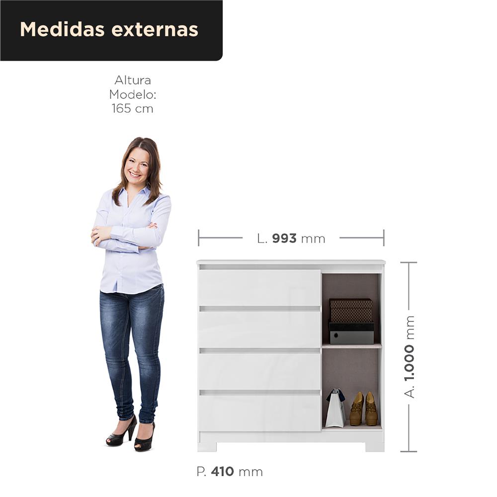 Cômoda 1 porta 4 gavetas Vega - branco neve / branco neve  CO028  