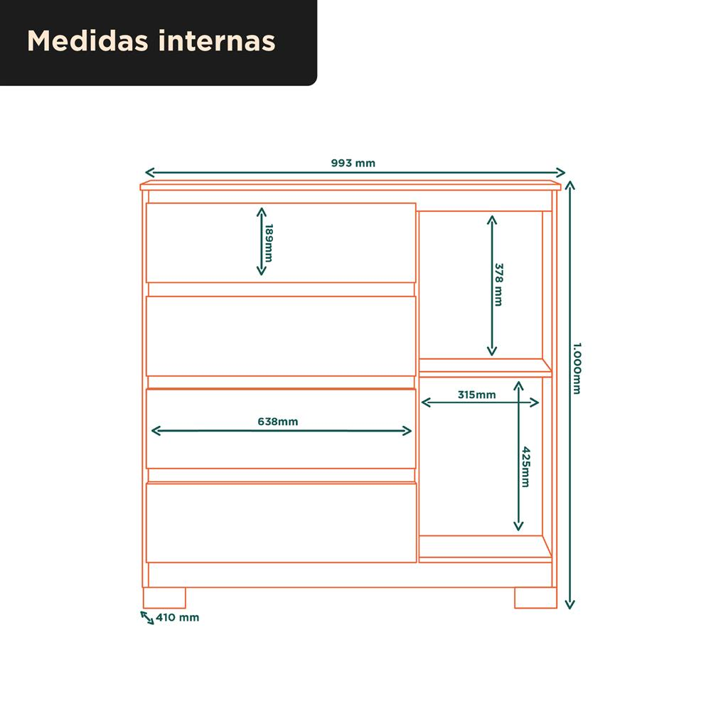 Cômoda 1 porta 4 gavetas Vega - branco neve / branco neve  CO028  