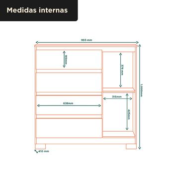 Cômoda 1 porta 4 gavetas Vega - branco neve / branco neve  CO028  