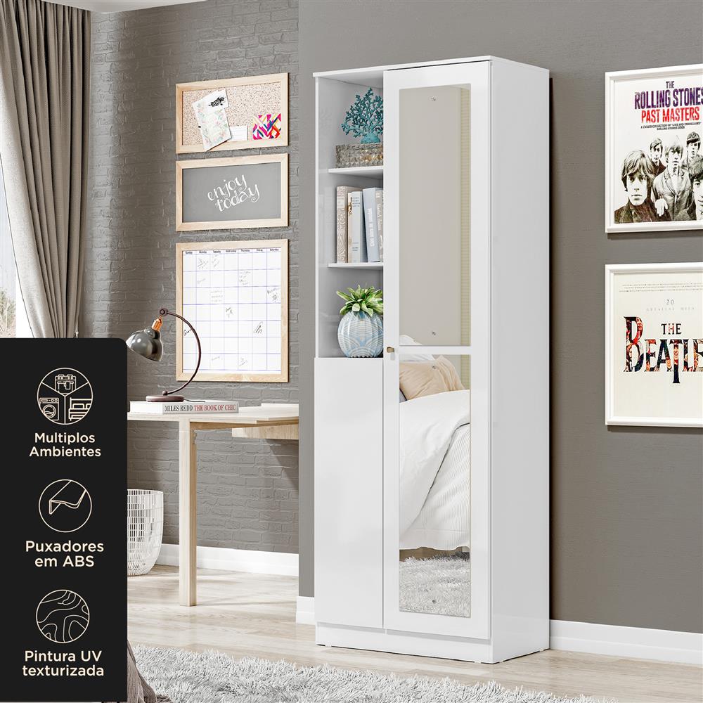Multiuso Organizador 2 portas 7 prateleiras com nichos Lince - com espelho - branco neve / branco neve  MU001.NE 