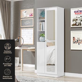 Multiuso Organizador 2 portas 7 prateleiras com nichos Lince - com espelho - branco neve / branco neve  MU001.NE 