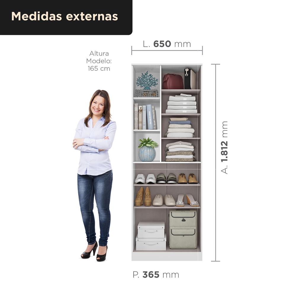 Multiuso Organizador 2 portas 7 prateleiras com nichos Lince - com espelho - branco neve / branco neve  MU001.NE 