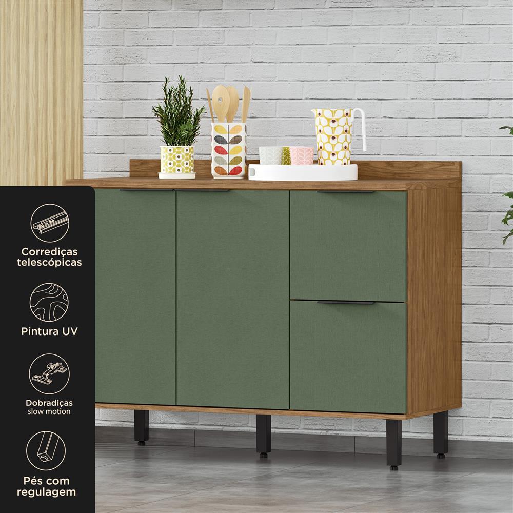 Balcão 120cm 100% MDF Toscana - freijó / jade BTO03 