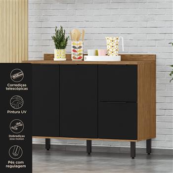 Balcão 120cm 100% MDF Toscana - freijó / nero BTO03 