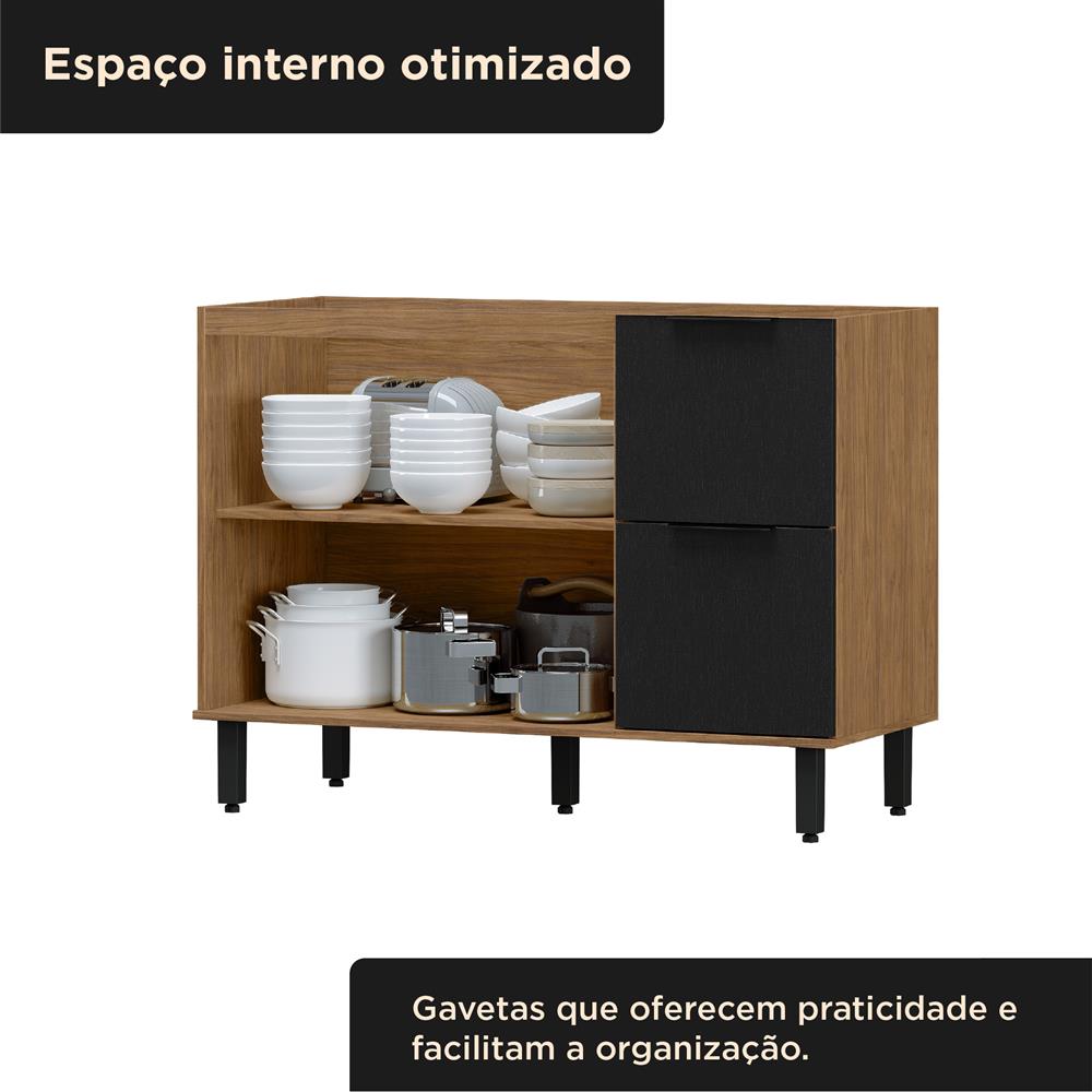 Balcão 120cm 100% MDF Toscana - freijó / nero BTO03 