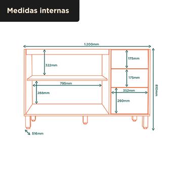 Balcão 120cm 100% MDF Toscana - freijó / nero BTO03 