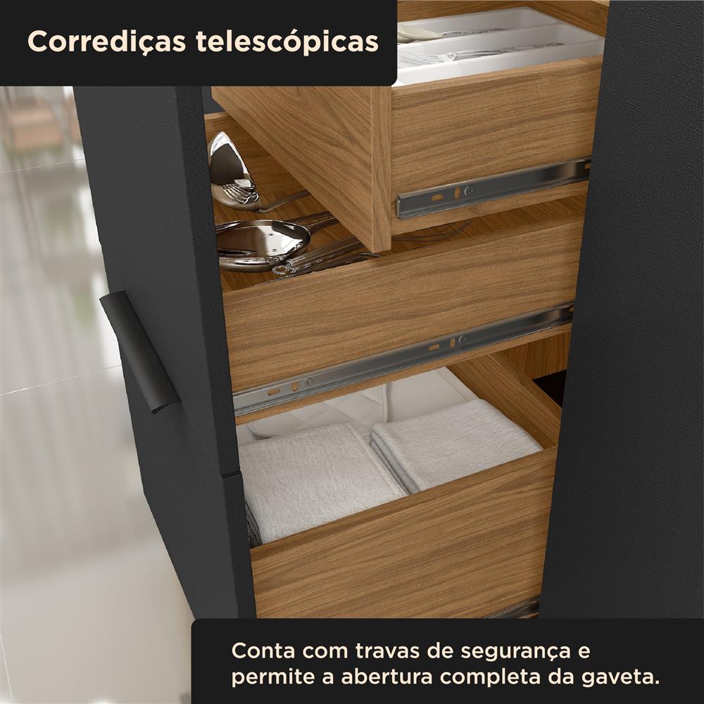 Balcão 120cm 100% MDF Toscana - freijó / nero BTO03 