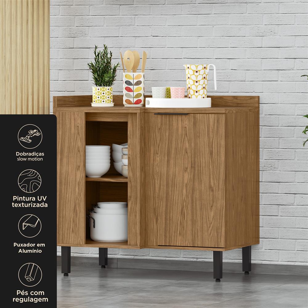 Balcão canto reto 100% MDF Toscana - freijó / freijó BTO04 