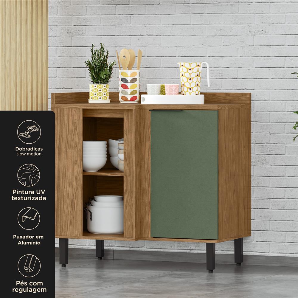  Balcão canto reto 100% MDF Toscana - freijó / jade BTO04 