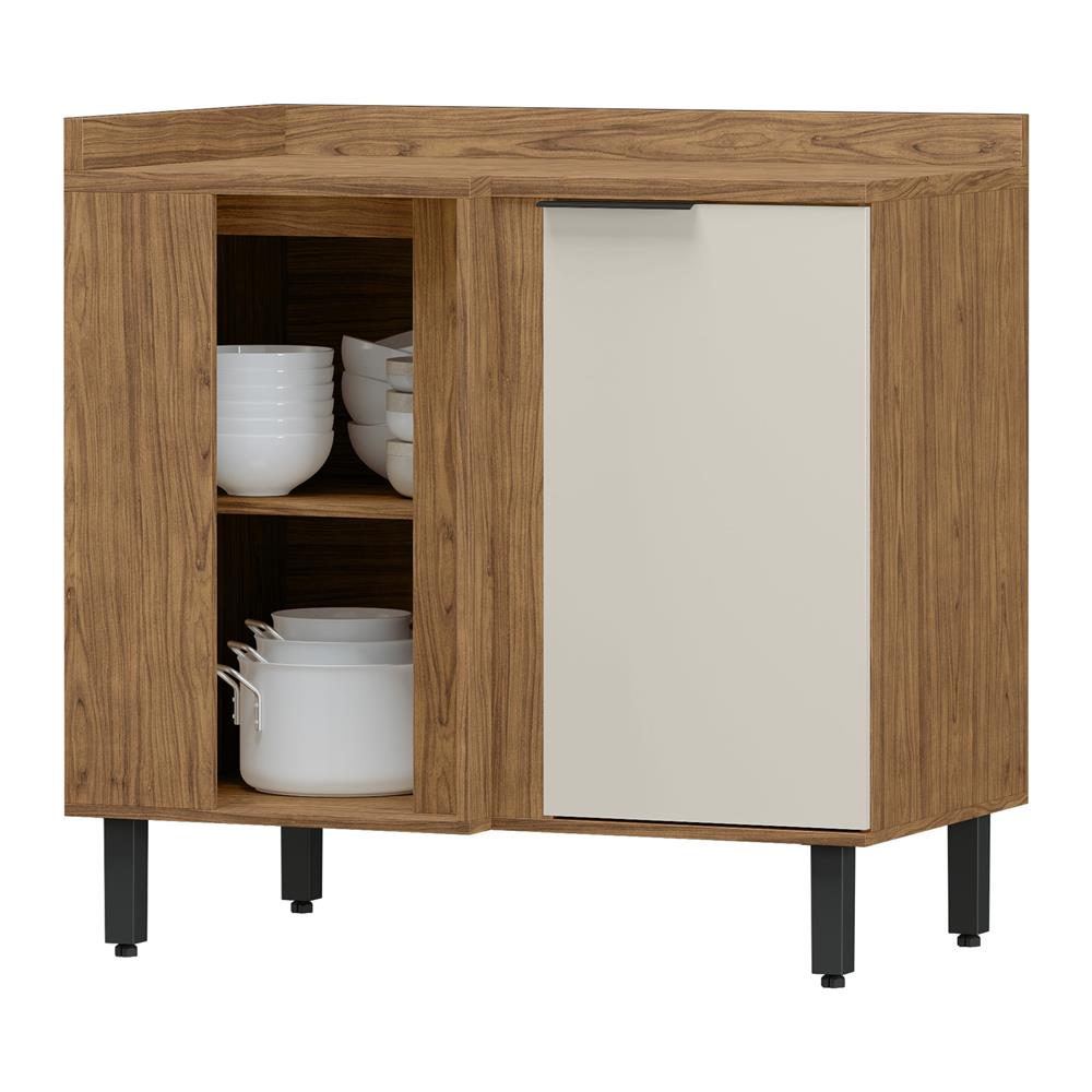 Balcão canto reto 100% MDF Toscana - freijó / off-white BTO04 