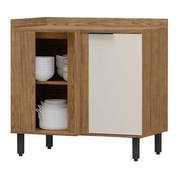 Balcão canto reto 100% MDF Toscana - freijó / off-white BTO04 