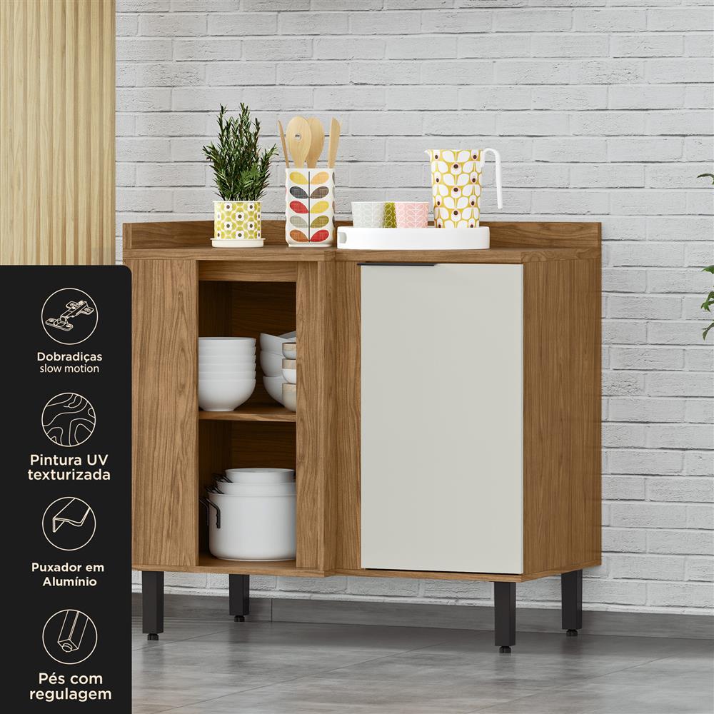 Balcão canto reto 100% MDF Toscana - freijó / off-white BTO04 