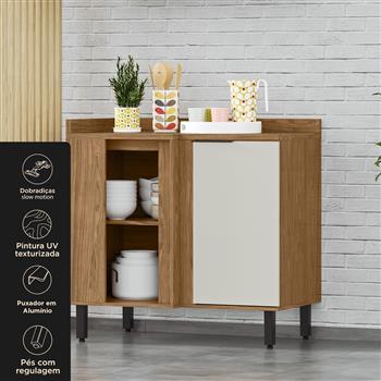 Balcão canto reto 100% MDF Toscana - freijó / off-white BTO04 