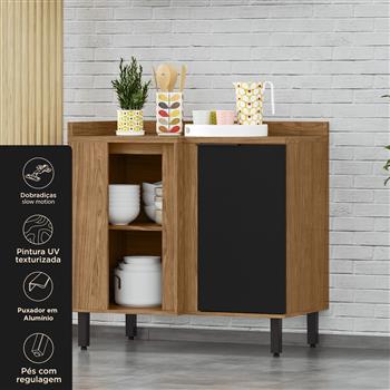 Balcão canto reto 100% MDF Toscana - freijó / nero BTO04 