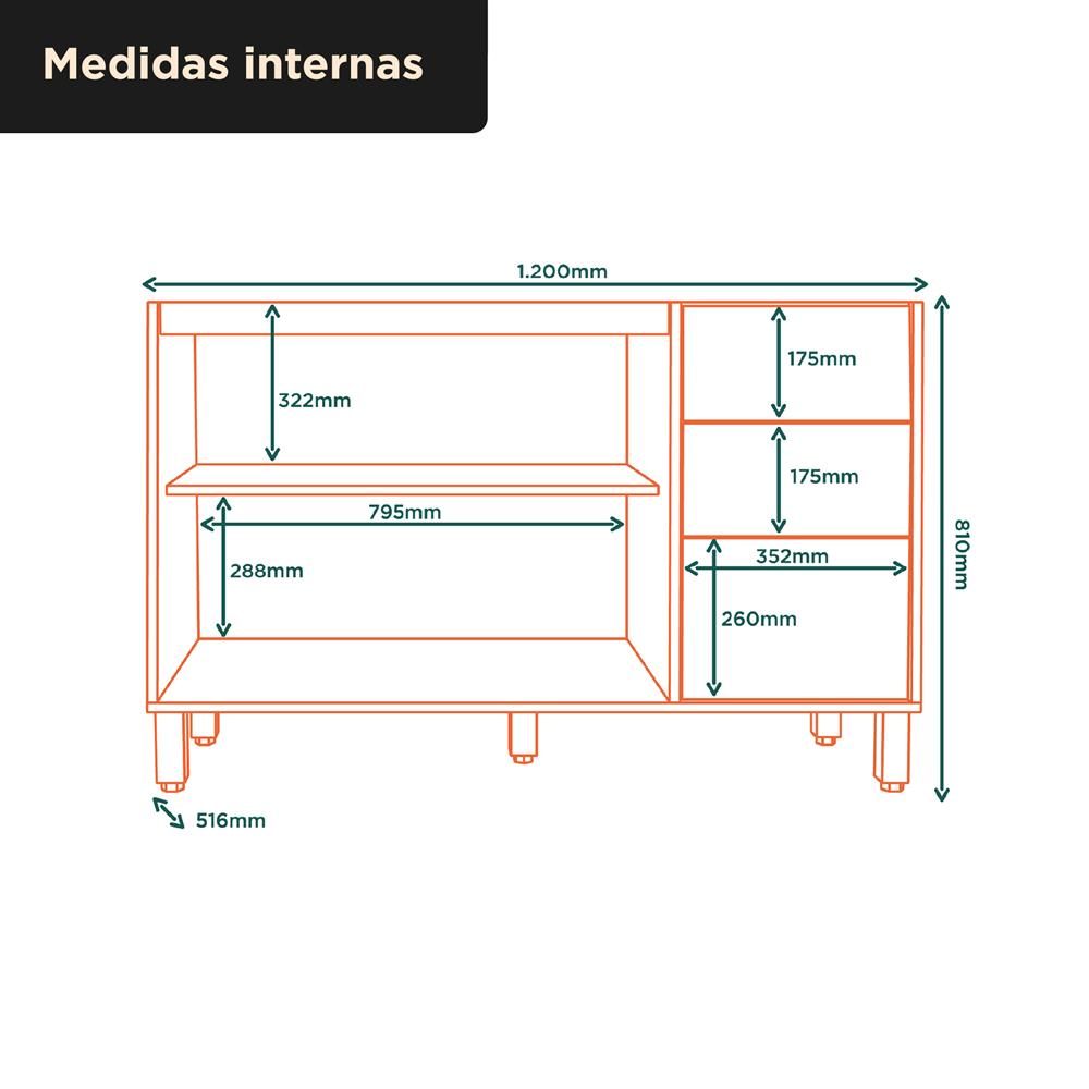 Balcão 120cm Glória - castanho / off-white BGL02 