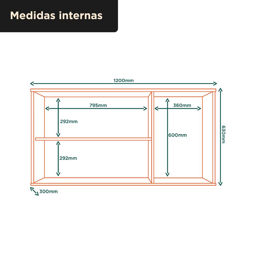 Aéreo 3 portas 120cm Glória - castanho / castanho AGL04 