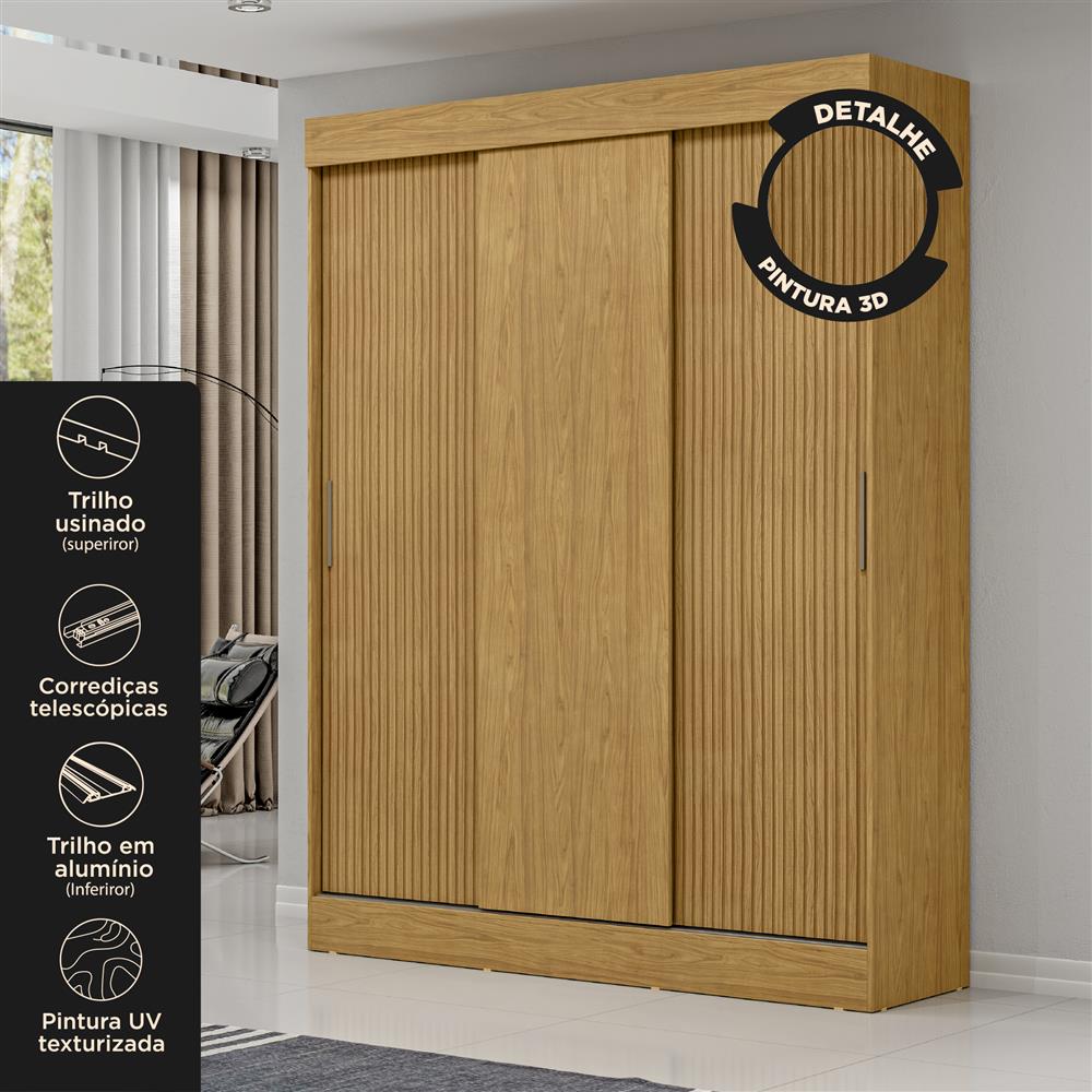 Guarda-roupa casal 3 portas de correr 2 gavetas Sírius  - marrocos / off-white RD055  