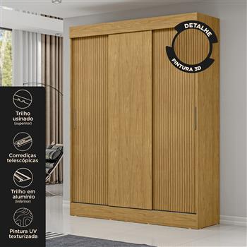 Guarda-roupa casal 3 portas de correr 2 gavetas Sírius  - marrocos / off-white RD055  