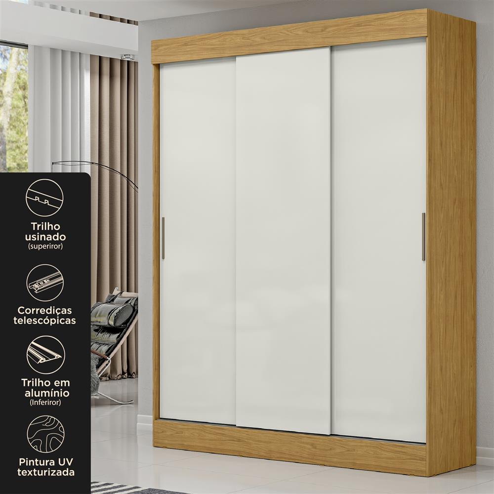 Guarda-roupa casal 3 portas de correr 2 gavetas Sírius  - marrocos / off-white RD055  