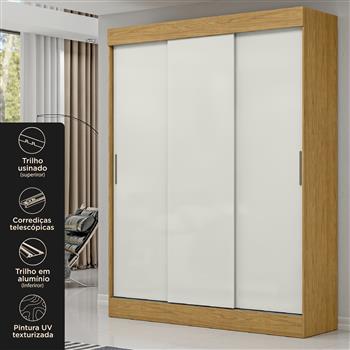 Guarda-roupa casal 3 portas de correr 2 gavetas Sírius  - marrocos / off-white RD055  