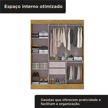 Guarda-roupa casal 3 portas de correr 2 gavetas Sírius  - marrocos / off-white RD055  