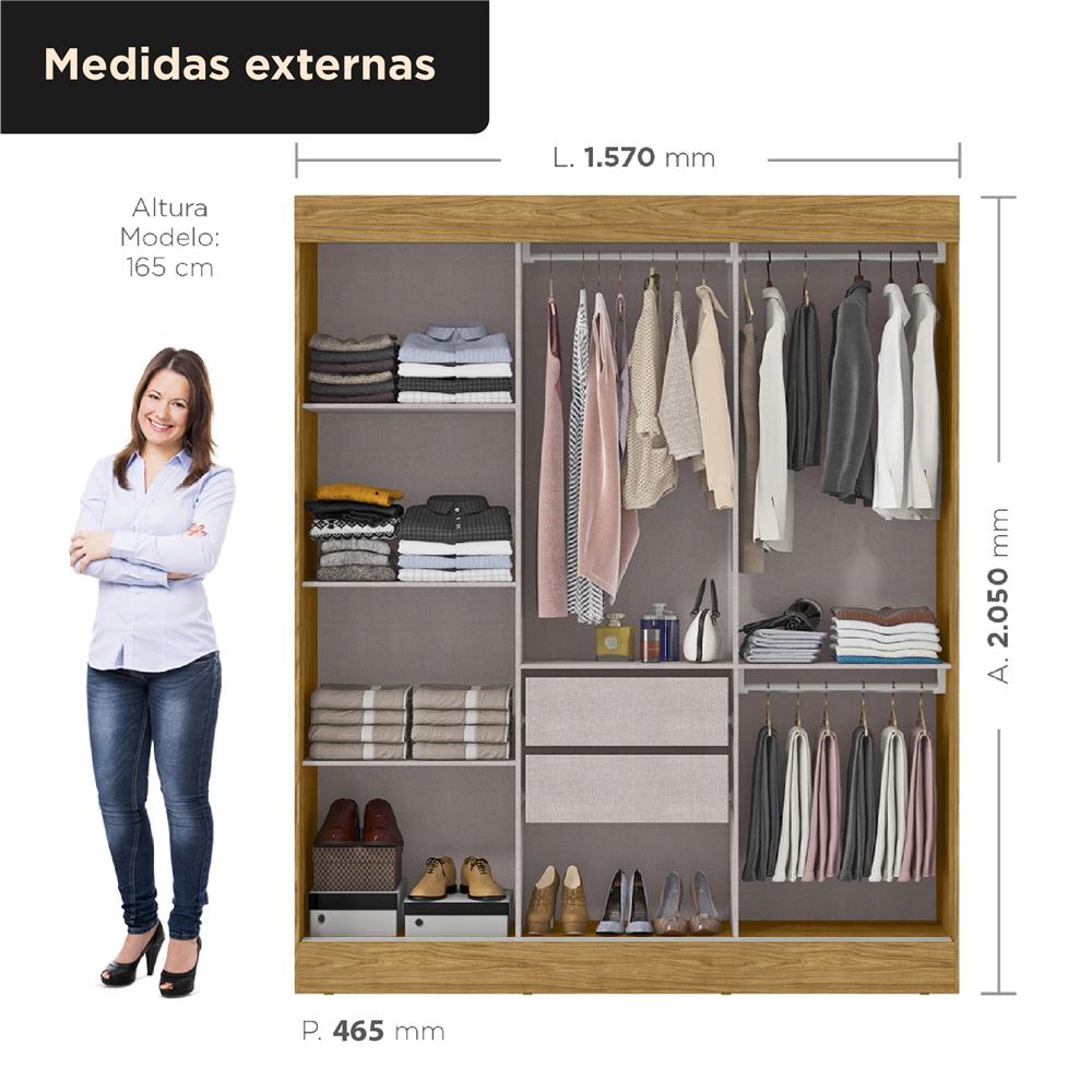 Guarda-roupa casal 3 portas de correr 2 gavetas Sírius  - marrocos / off-white RD055  