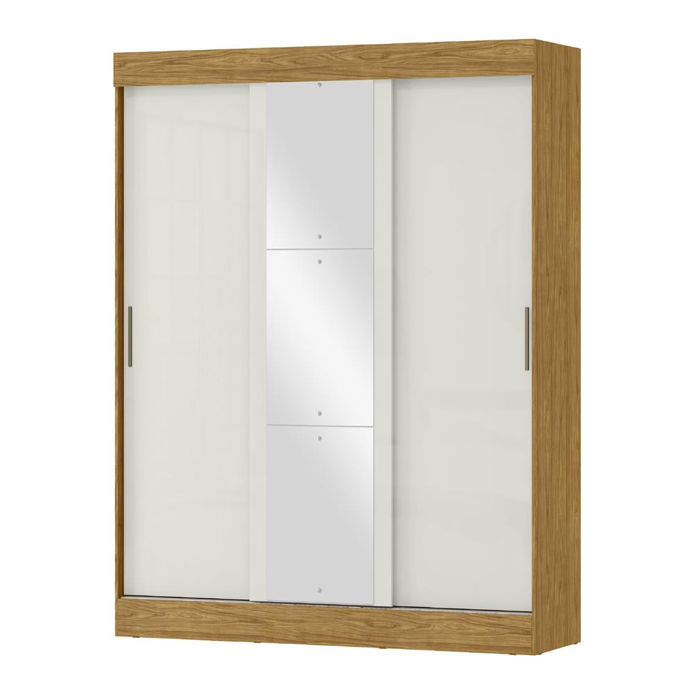 Guarda-roupa casal 3 portas de correr 2 gavetas Sírius  - com espelho - marrocos / off-white RD055.E 