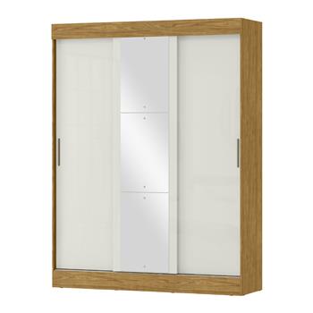 Guarda-roupa casal 3 portas de correr 2 gavetas Sírius  - com espelho - marrocos / off-white RD055.E 