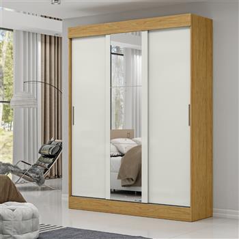 Guarda-roupa casal 3 portas de correr 2 gavetas Sírius  - com espelho - marrocos / off-white RD055.E 