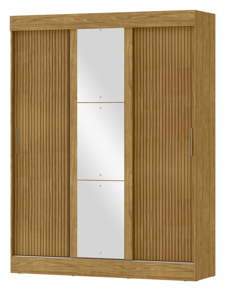 Guarda-roupa casal 3 portas de correr 2 gavetas Sírius  - com espelho - marrocos / off-white RD055.E 