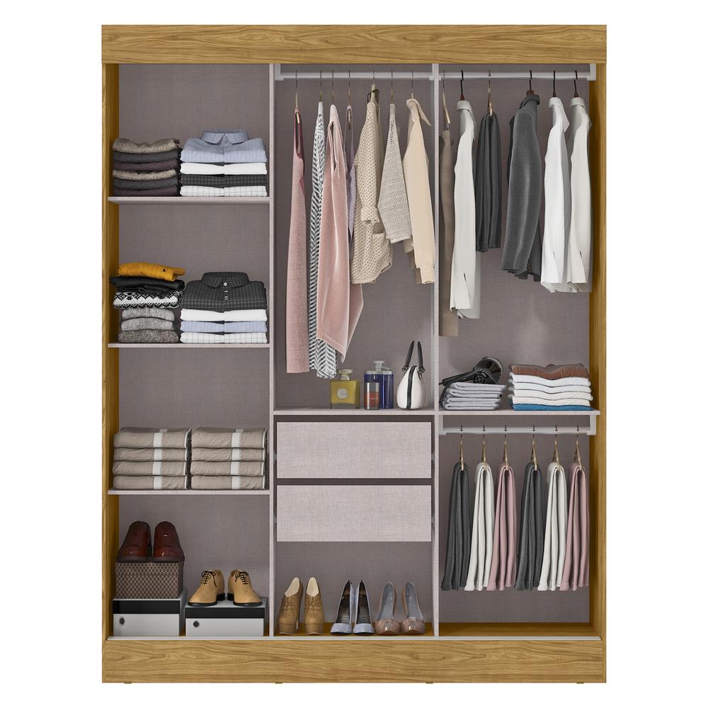 Guarda-roupa casal 3 portas de correr 2 gavetas Sírius  - com espelho - marrocos / off-white RD055.E 