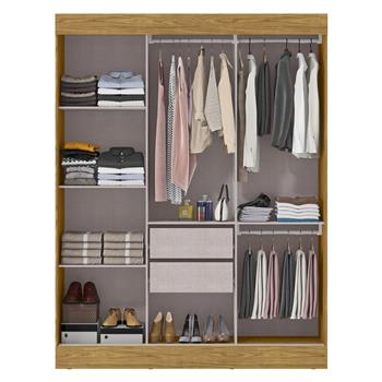 Guarda-roupa casal 3 portas de correr 2 gavetas Sírius  - com espelho - marrocos / off-white RD055.E 