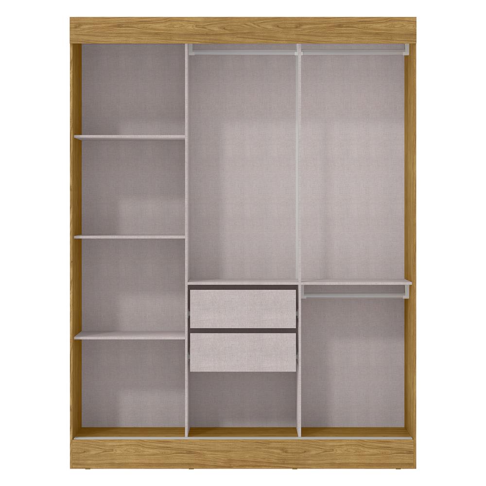 Guarda-roupa casal 3 portas de correr 2 gavetas Sírius  - com espelho - marrocos / off-white RD055.E 