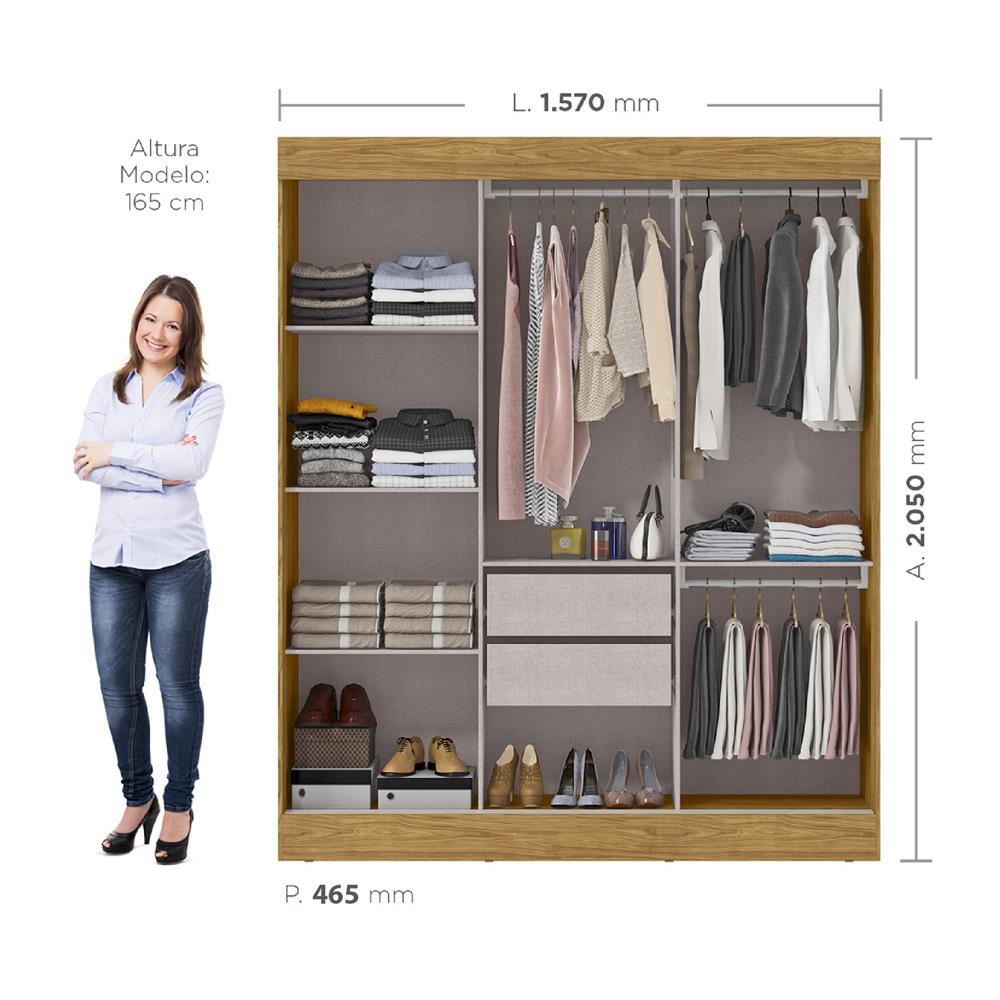 Guarda-roupa casal 3 portas de correr 2 gavetas Sírius  - com espelho - marrocos / off-white RD055.E 