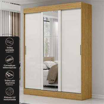 Guarda-roupa casal 3 portas de correr 2 gavetas Sírius  - com espelho - marrocos / off-white RD055.E 