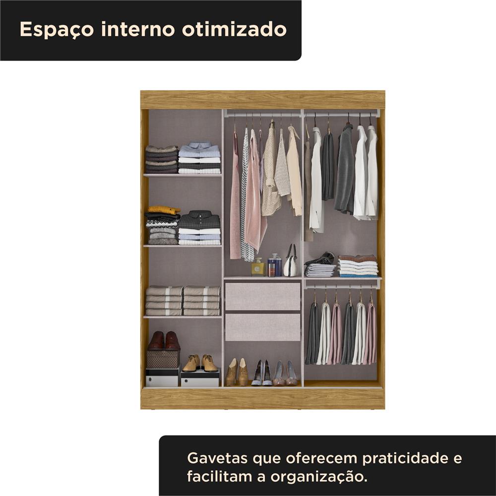 Guarda-roupa casal 3 portas de correr 2 gavetas Sírius  - com espelho - marrocos / off-white RD055.E 