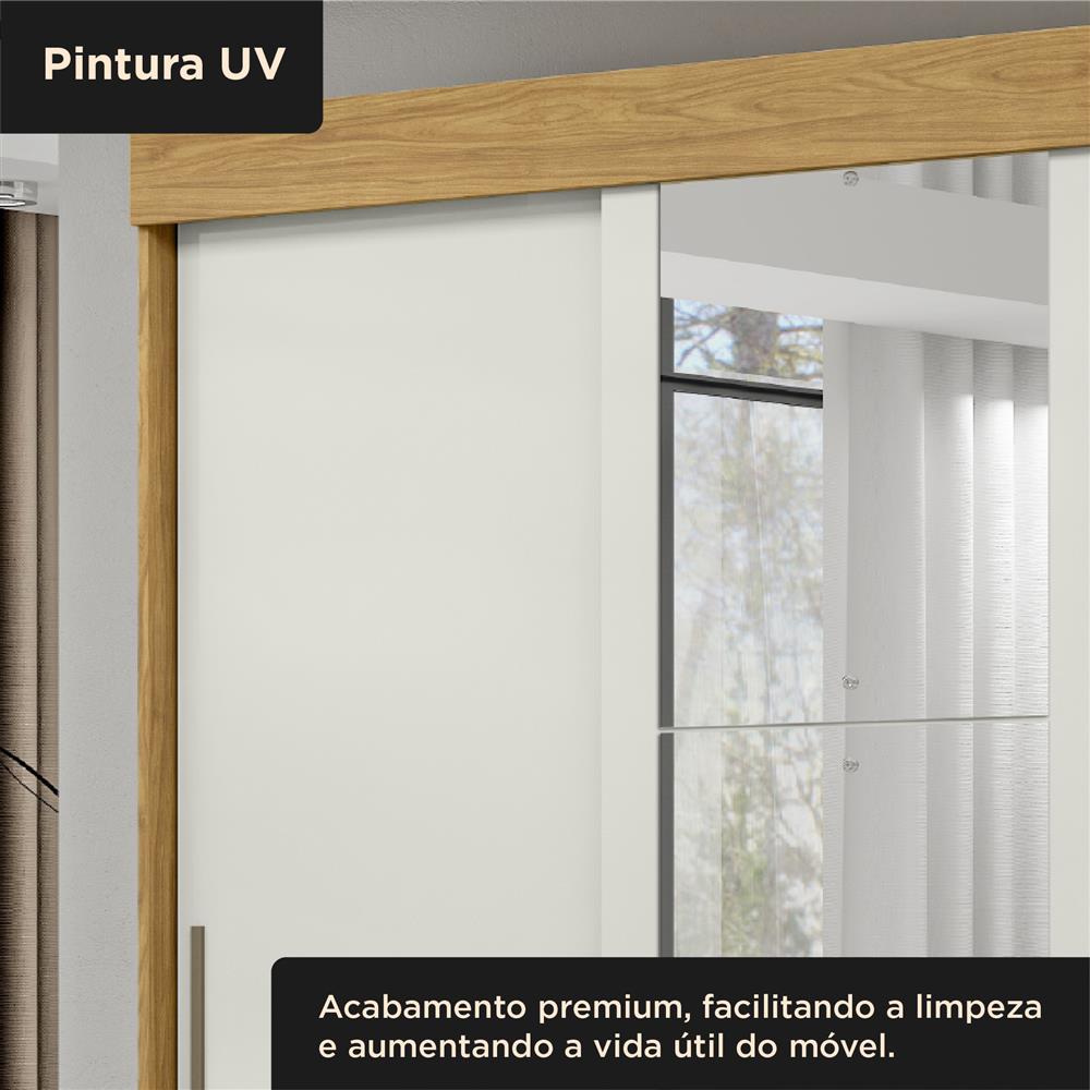 Guarda-roupa casal 3 portas de correr 2 gavetas Sírius  - com espelho - marrocos / off-white RD055.E 