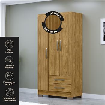 Guarda-roupa solteiro 3 portas 2 gavetas Santiago - marrocos / marrocos ripado RG174 
